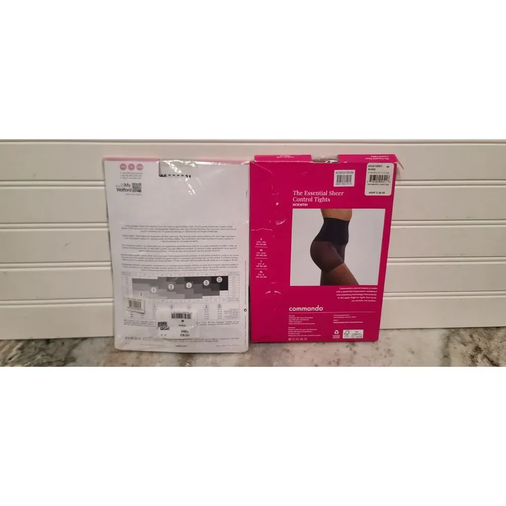 Wolford Control Top Tights Black/Commando The Essential Sheer Medium Nude Size M